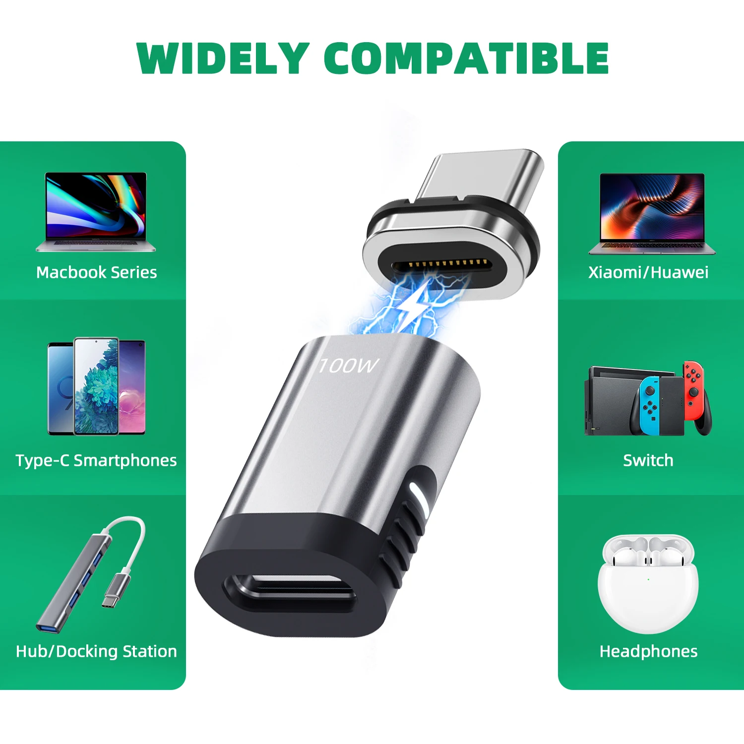 Магнитный зарядный адаптер USB C на Type 100 Вт для MacBook Pro Air 24 контакта магнитный
