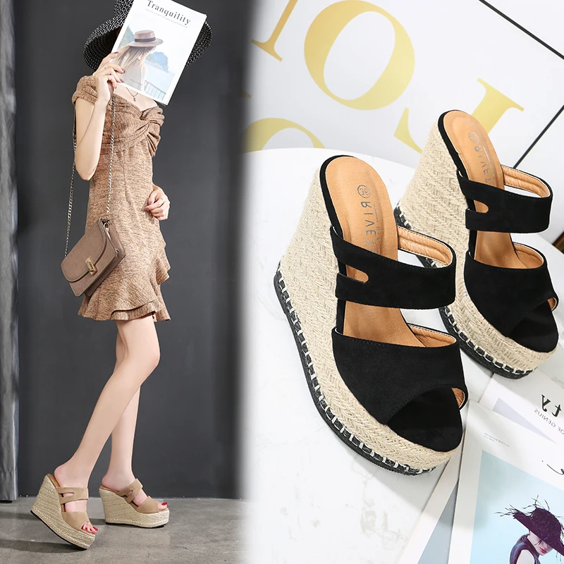 Летние крутые женские сандалии на высокой танкетке Пляжная Праздничная модная