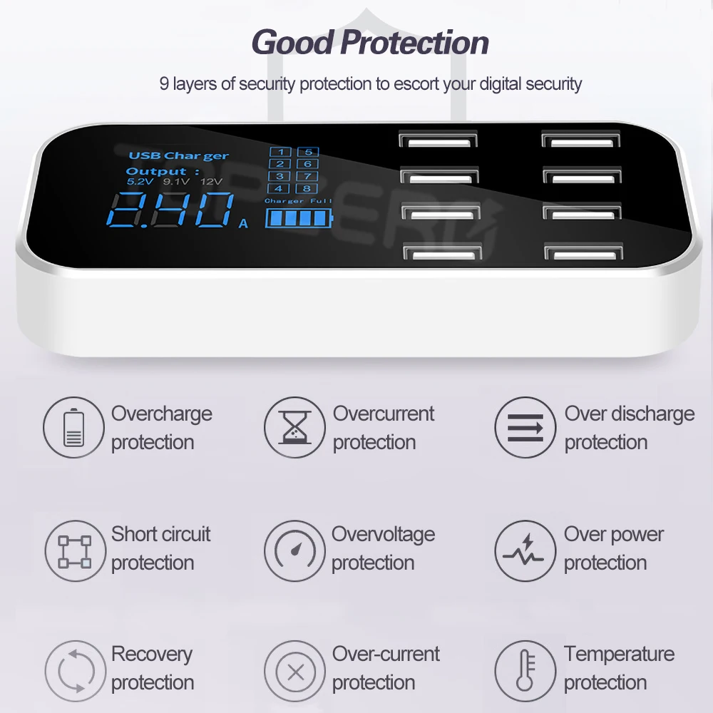 Автомобильное зарядное устройство TOPZERO с 8 USB портами 40 Вт А|Зарядные устройства