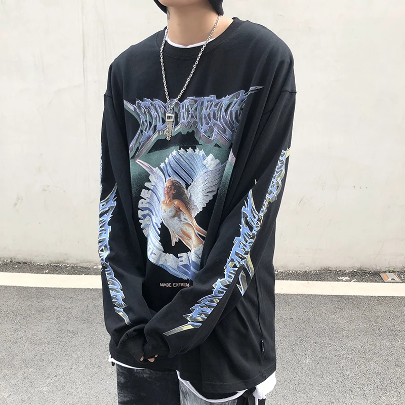 

Spring ins dark hip hop men's fashion with BF loose hiphop ruffian bottom long sleeve T-shirtS tide TEES
