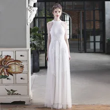 Branco elegante vestidos de festa de casamento 2021 halter malha vestidos de lantejoulas cristal grânulo preto maxi vestido feminino vestidos de noite glitter (1)