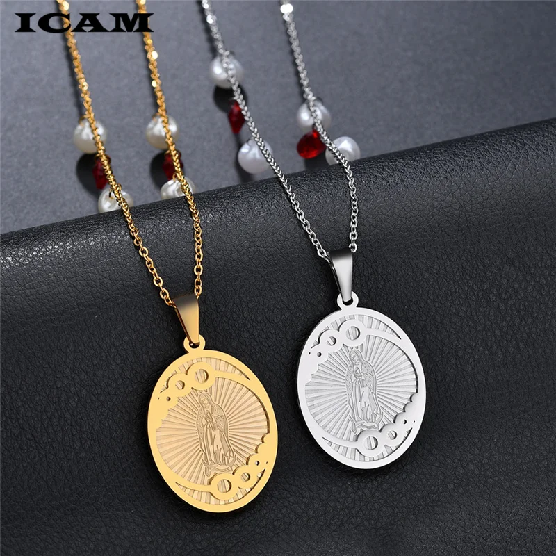 Ожерелье ICAM из нержавеющей стали с золотым крестом и розам женское ожерелье