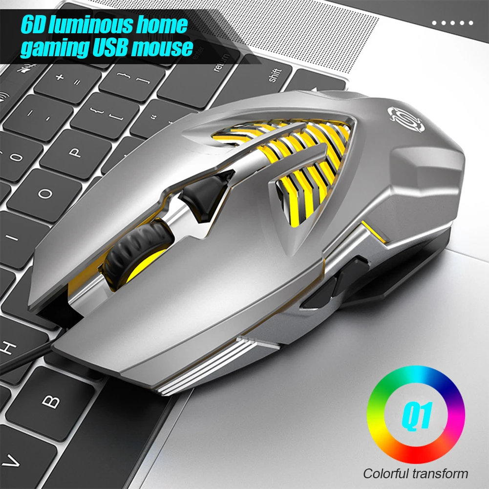 Мышь Компьютерная Q1 игровая оптическая со светодиодной подсветильник кой 6