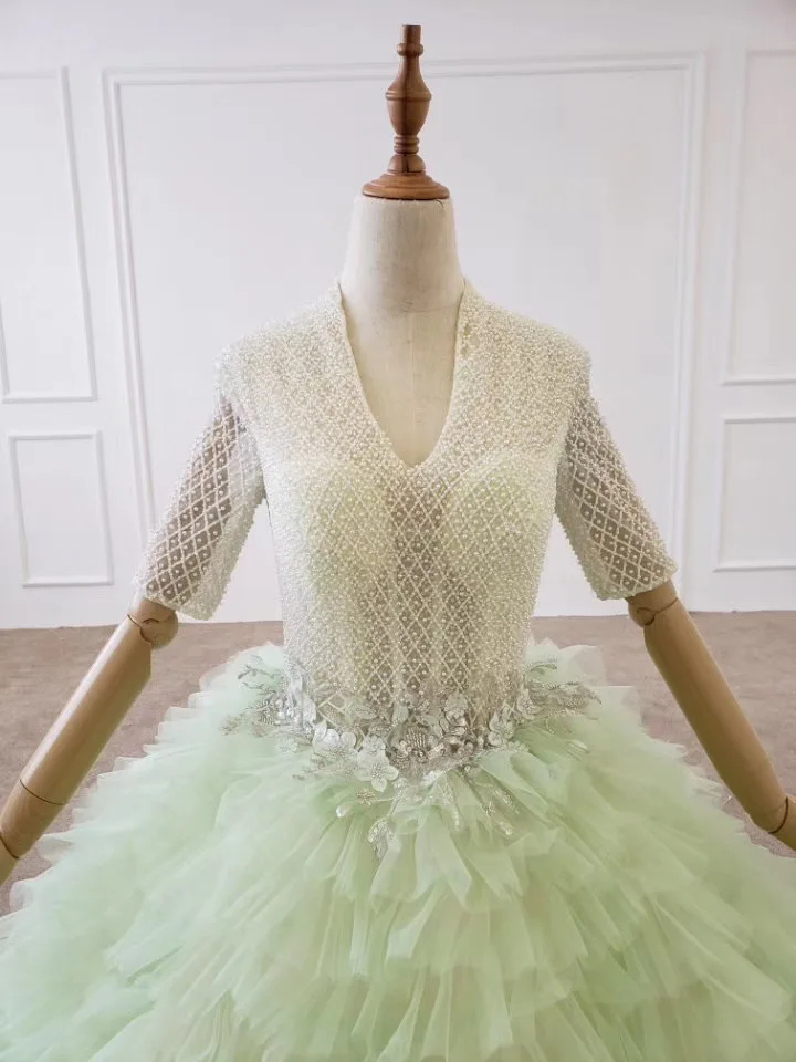 Gorgeous Ball Gown 2020 New Prom Dresses 3/4 Sleevees Appliques Layers Tulle Engagement Formal Dress Bride Party Gowns Custom