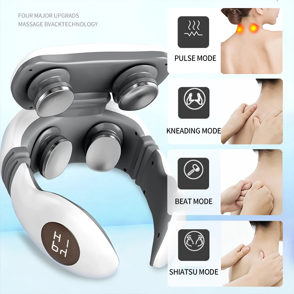 

Smart Neck Massager 4 Modes 9 Gears Adjustment with Remote Control Cervical Massager TENS Pulse Relax Pain Kneading Massage