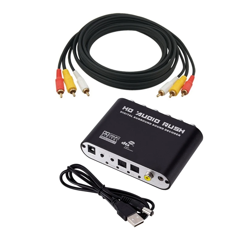 Hot 1Pcs 3 RCA папа M/M o кабель шнур метра и 1 шт. 5 CH декодер SPDIF коаксиальный к DTS