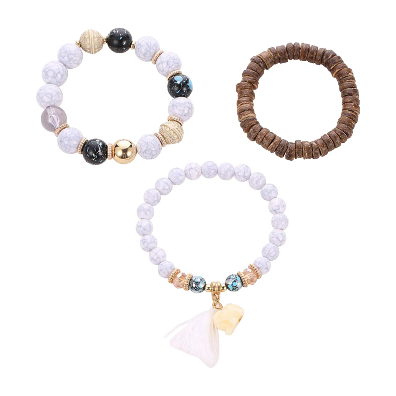

Bracelets For Women Bohemian Style Vintage Elephant Pendant Design Bracelet Three-piece Tassel Elastic Bracelet bijoux femme