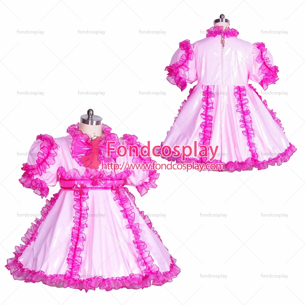

fondcosplay adult sexy cross dressing sissy maid short French lockable pink thin PVC baby doll dress unisex Tailor-made[G3873]