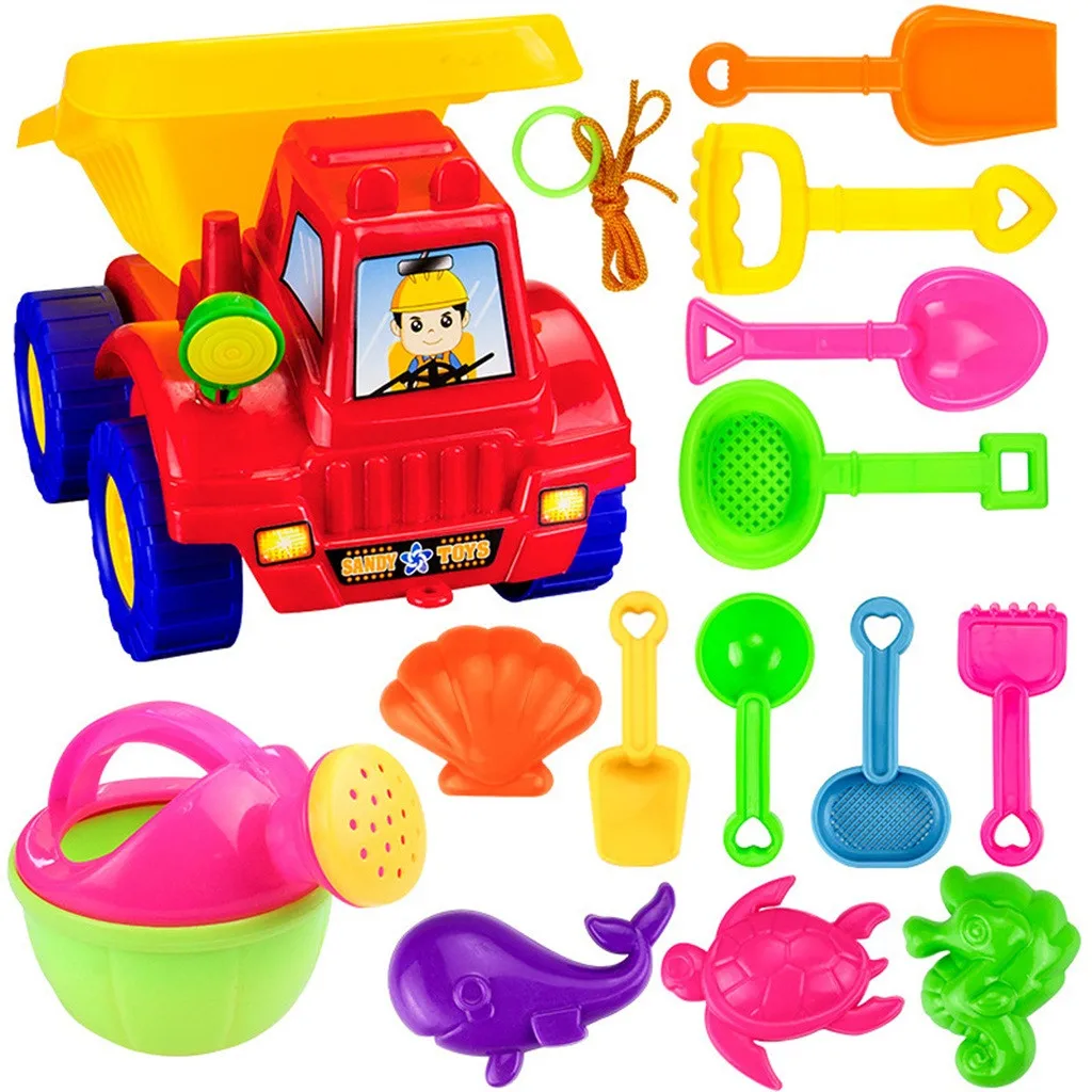 

Kids Beach Toy Deluxe Playset 14 pieces Large Dump Truck Sand Shovel Set Beach Toys For Sand Funny Summer Children Sandbox Toys