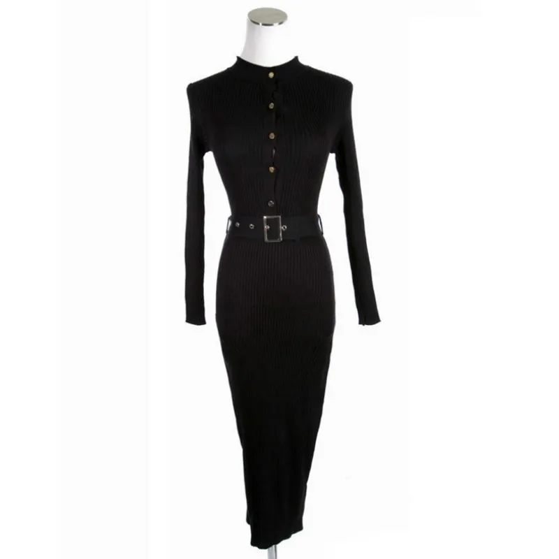 Женское трикотажное платье карандаш на пуговицах с длинным рукавом|Женские