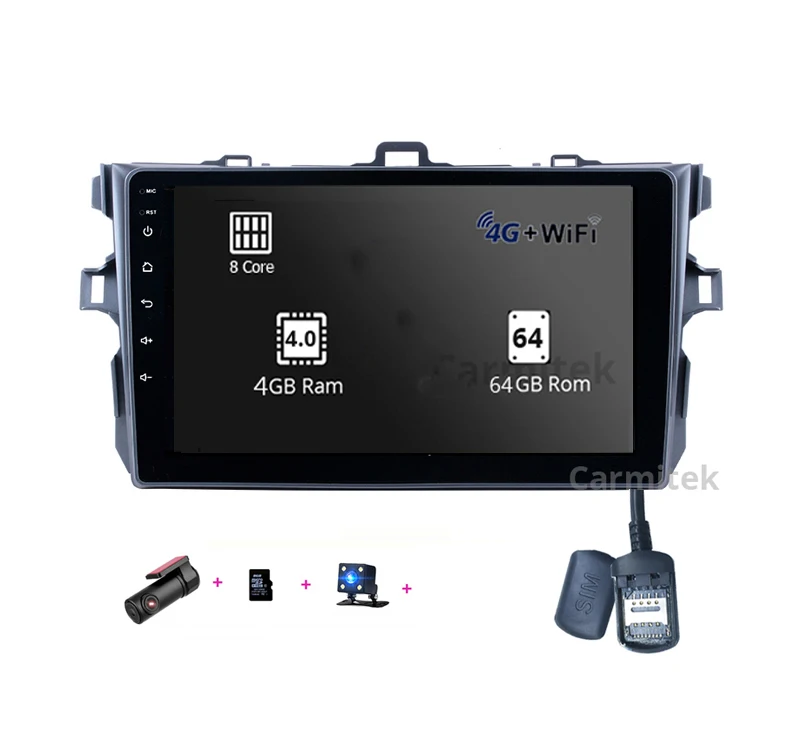 4GB 64GB DVR CAM Автомобильный центральный мультимедийный gps навигационная система головное устройство Радио Android сенсорный экран 2 din dvd-плеер для Toyota Corolla 2007-2013 - Цвет: 4GB 64GB DVR CAM