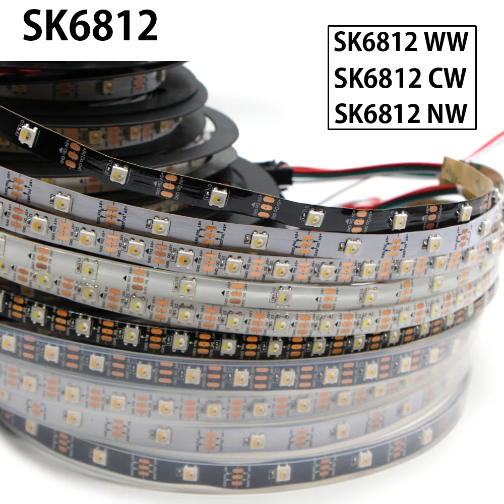 Светодиодная лента SK6812 (аналогичная WS2812B) RGBW 4 в 1 30/60/144 светодиодов/пикселей/м