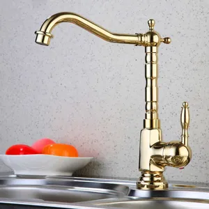 Роскошный современный Позолоченный полированный латунный смеситель с одной ручкой и поворотным носиком для ванной и кухни, смеситель для раковины, смеситель для холодной и горячей воды, смесители agf056