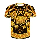 Футболка унисекс, с 3D золотым цветочным принтом короны, роскошные брендовые футболки в стиле барокко, летняя одежда, модная футболка, топы в стиле Харадзюку