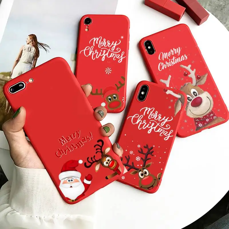 

Merry christmas deer Cartoon Phone Cases soft Candy Color for iPhone 6 7 8 11 12 s mini pro X XS XR MAX Plus high quality