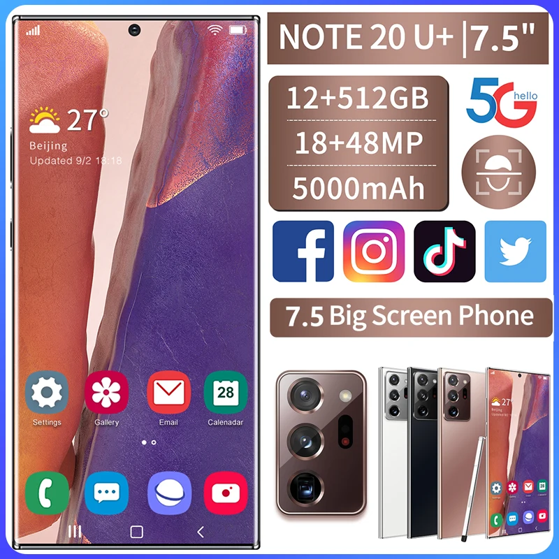

Galay Note20U+ Smartphone Global Version 7.5-inch Telephone 16GB+512GB Smart Phone Android 10.0 4G/ 5G Mobile Phone