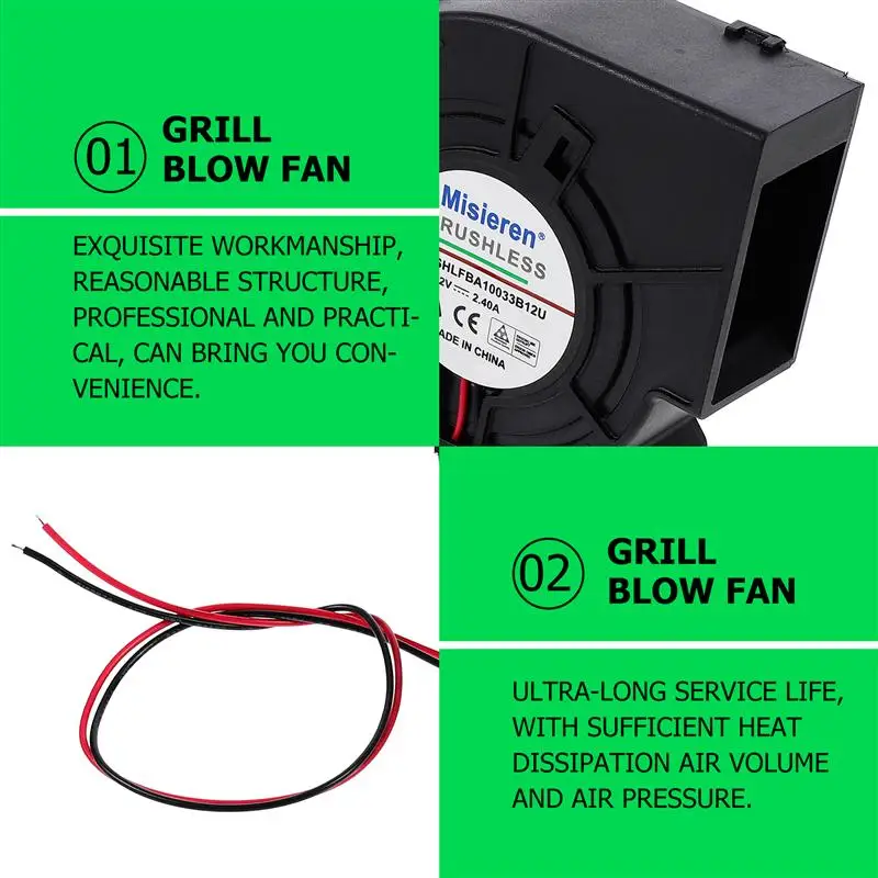 12V Grill Blow Fan 2.4A High Air Flow Oven Furnace DC Cooler Supply | Laptop Cooling Pads