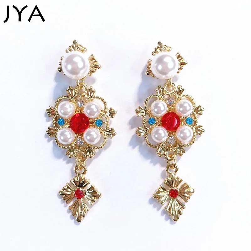 Cpop Винтажные серьги с жемчугом красные и синие красивым камнем для женщин