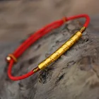 999 Стерлинговое Серебро Золото Цвет ручной работы тонкие Красная Нить Браслет для женщин шесть слов Выгравированная мантра молитва ювелирные изделия в стиле буддизма