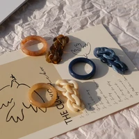 2piecesset y2k ins styles acrylic resin rings creative bohemian jewelry simple retro brown blue chain rings accessories