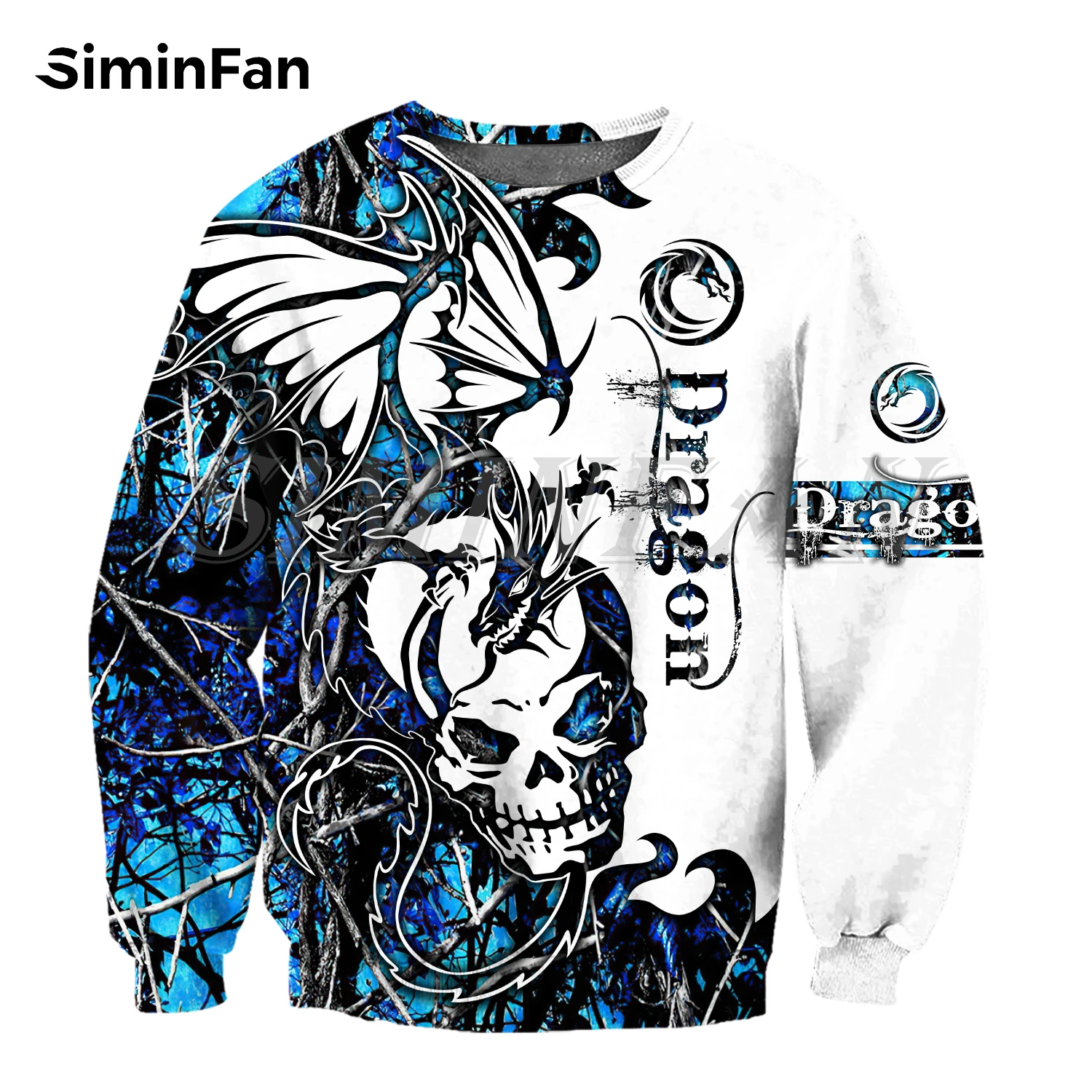 Мужские толстовки с рисунком синего черепа и дракона пуловер в стиле Харадзюку