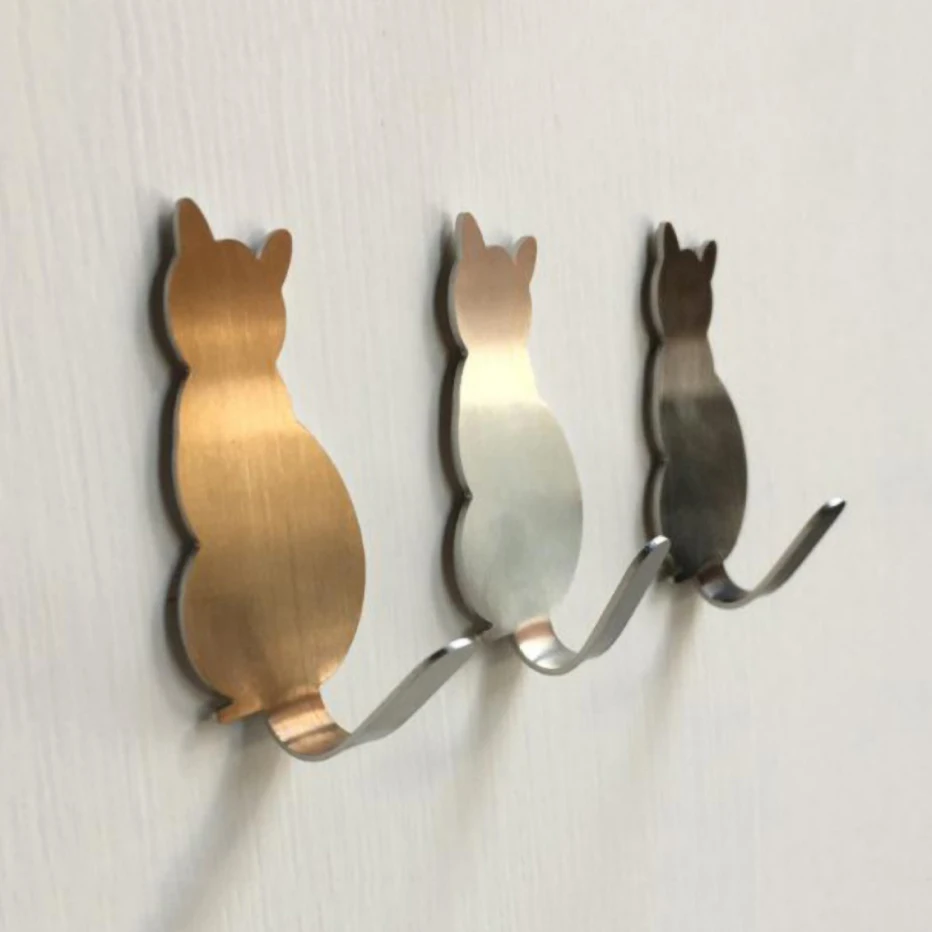 3 шт./компл. самоклеящиеся крючки из нержавеющей стали с рисунком кошки настенная
