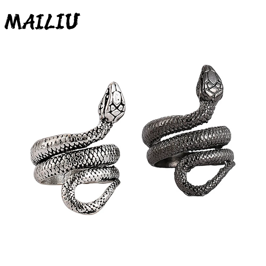 

Retro Punk Style Men's Rock Ring Rotating Pattern Snake Ring Gun Black Silver Open Ring Ladies Jewelry Gift Adjustable