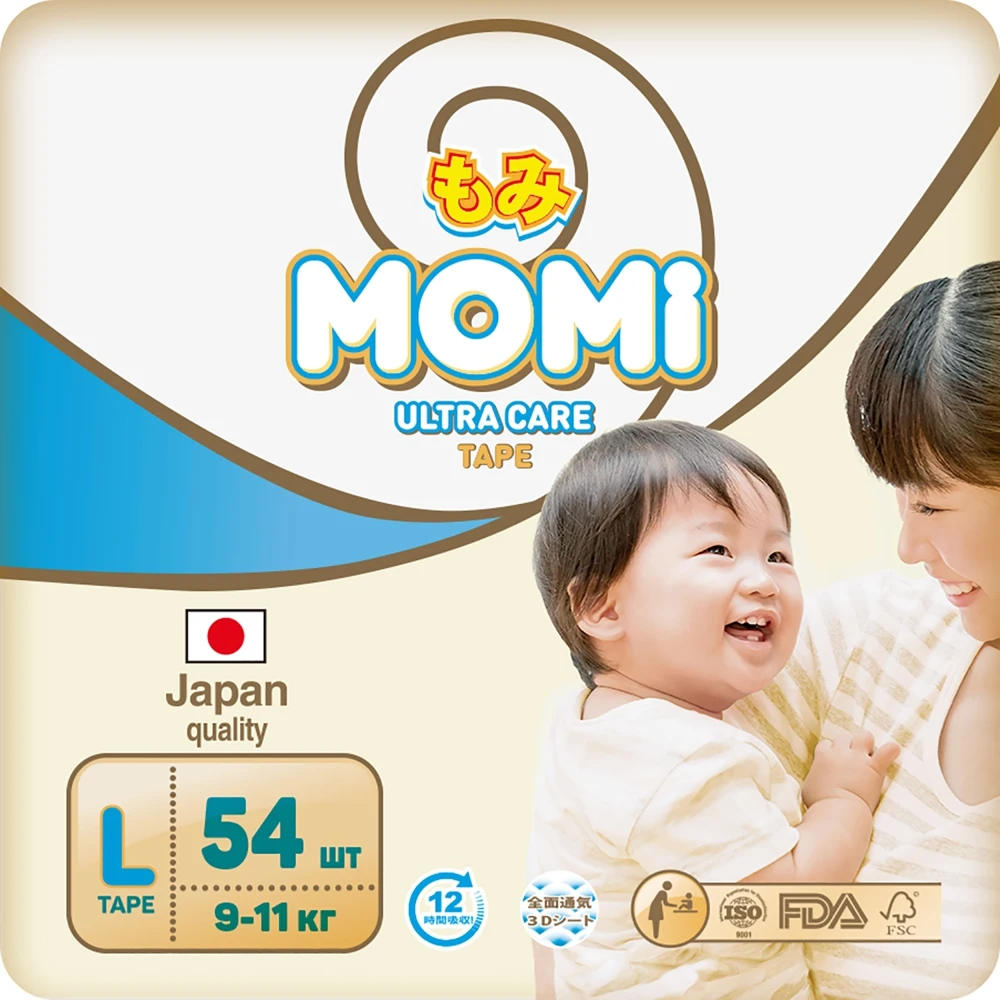 Подгузники MOMI Ultra CareL (9-14 кг). 54 шт |