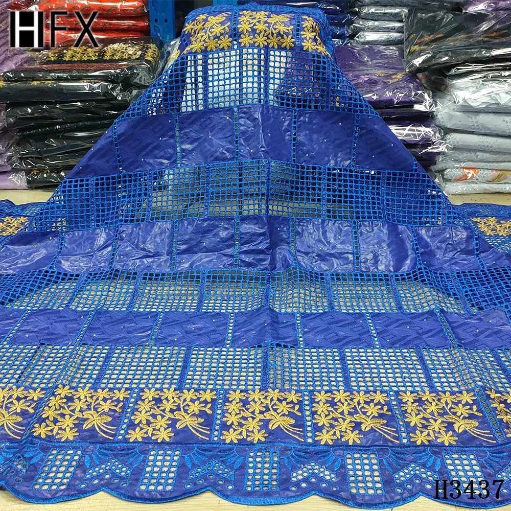 HFX Африканский Базен Riche ткань 2020 новый дизайн Королевский синий Brode с бисером
