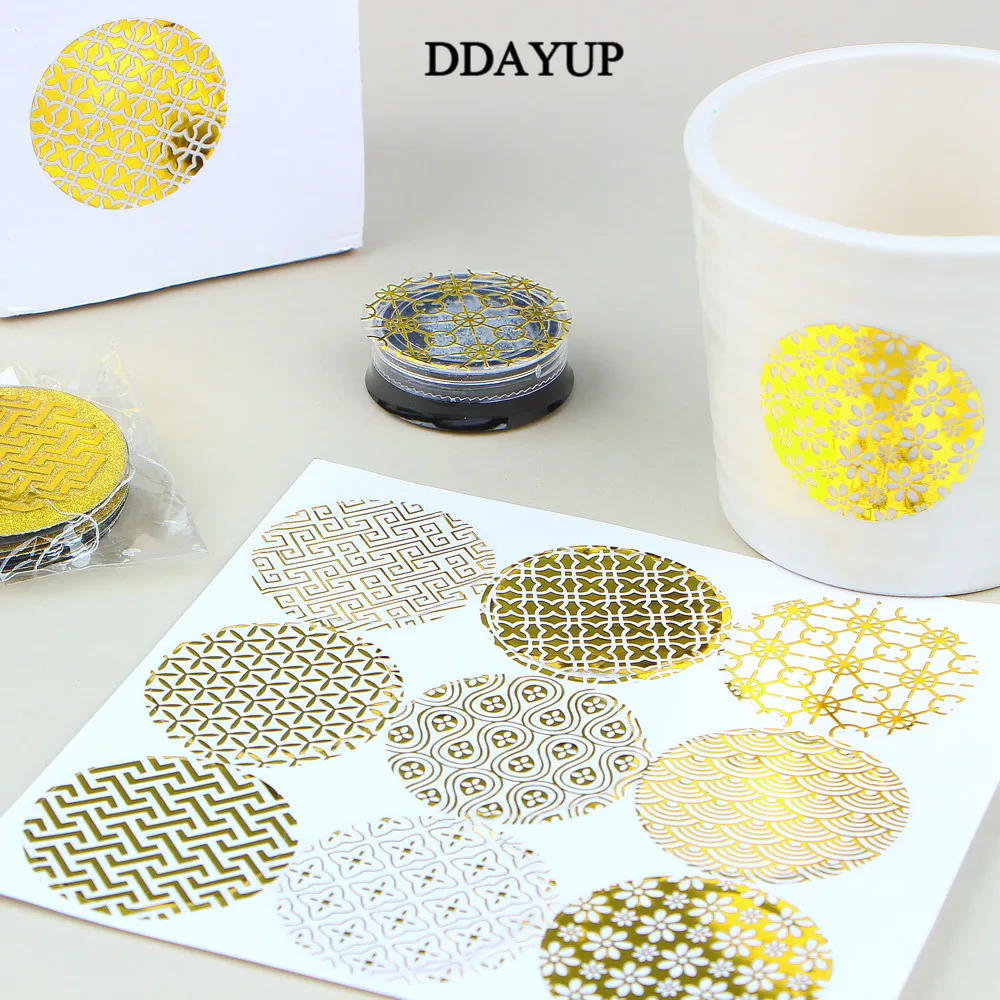 90 шт./лот Прозрачная Фольга Золотая этикетка наклейка Круглая из ПВХ прозрачная