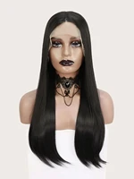 simulation remy human hair lace front wig long straight black wig for women 22 inch
