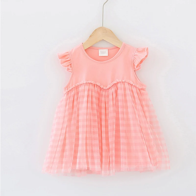 2020 Summer Dresses Toddler Kids Girls Ruffle Sleeveless Patchwork Dress For Elegant Princess Baby Pink Blue Clothes | Детская одежда и