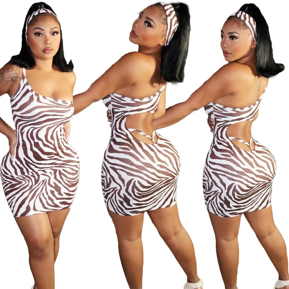 

FNOCE 2021 Cross-border Foreign Trade Summer New Style Women's sleeveless Sexy Sling Waist Tight Printing Casual Dress