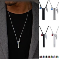 twelve birthstone bar ashes necklace with angel wings stainless steel cylinder pendant for men women perfume memorial jewelry