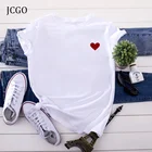 Летняя Хлопковая женская футболка JCGO, с принтом в виде сердца, S-5XL, размера плюс, с коротким рукавом, футболки и топы в стиле кэжуал, простая, с круглым вырезом