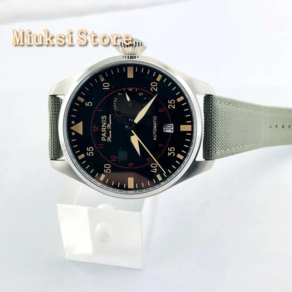 Parnis военные часы 47 мм запас мощности светящиеся стрелки автоматическое движение