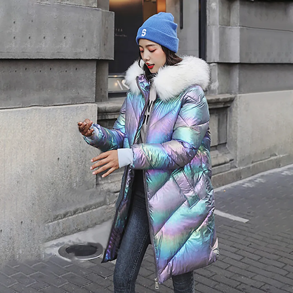 Женское зимнее толстое теплое свободное ветрозащитное длинное пальто с яркой