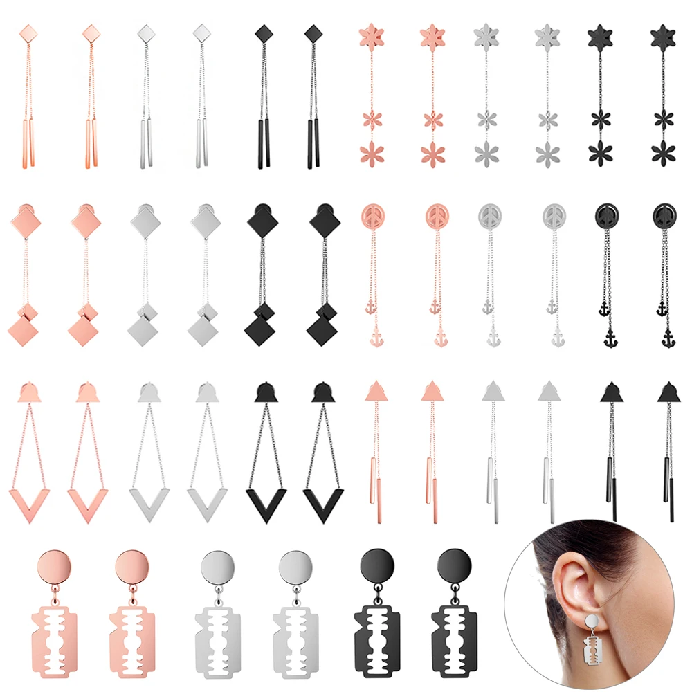 

1 Pair Fake Plugs Dangle 16G Steel Helix Tragus Studs Ear Rings Gauge Cheater Faux Tunnels Rings for Men Women Piercing Jewelry