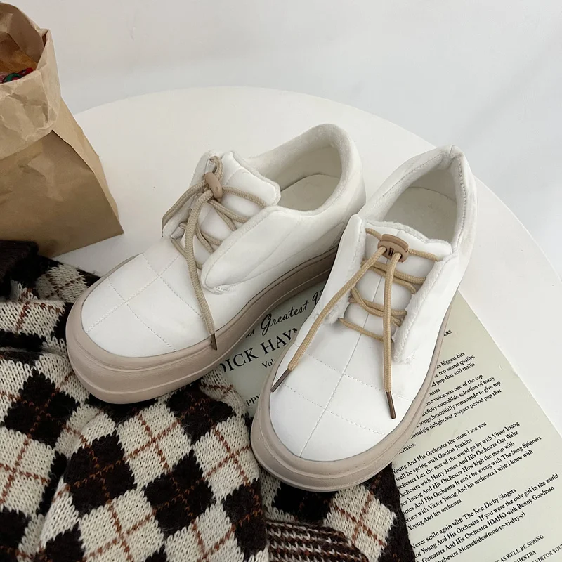 

Женские кожаные ботинки, ботинки на платформе с круглым носком, на плоской подошве, телесного цвета, Осень-зима 2021