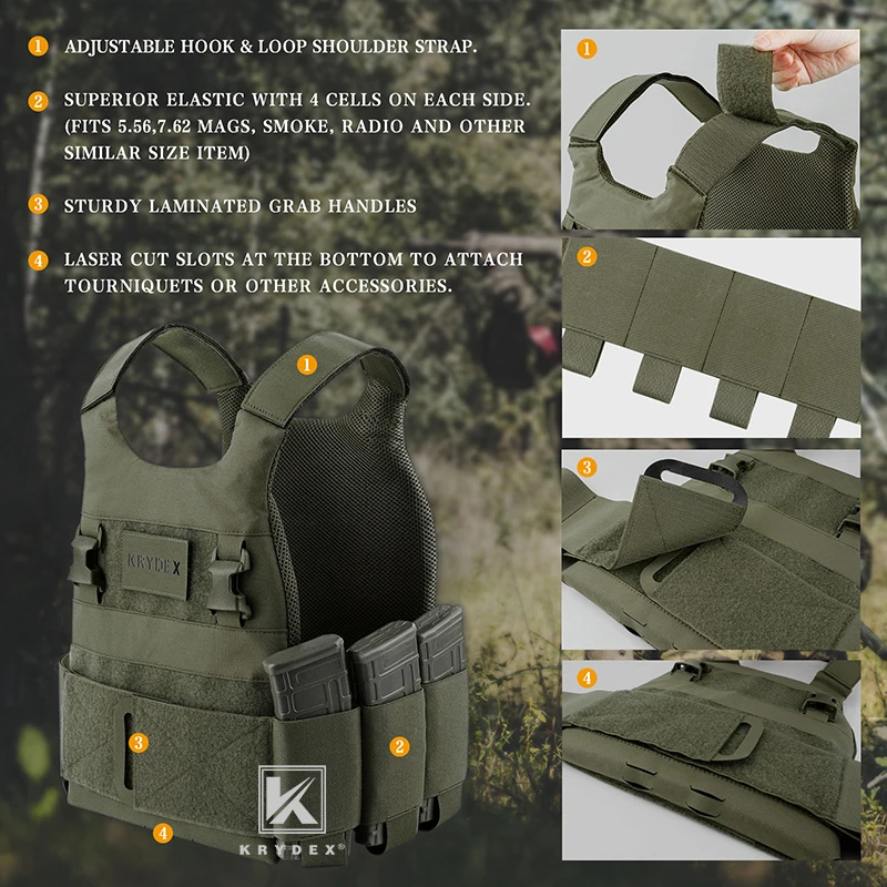 Гибкий жилет для страйкбола KRYDEX RANGER зеленый с низкой видимостью Легкая система