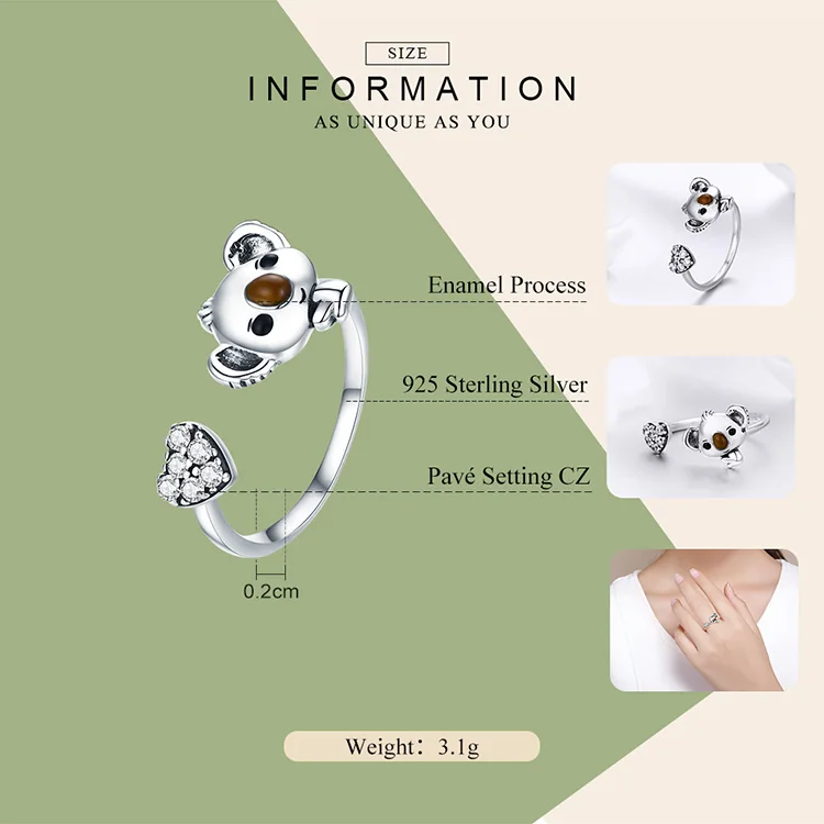 Натуральная 100% 925 серебро Модные женские брендовые милые коала циркониевое