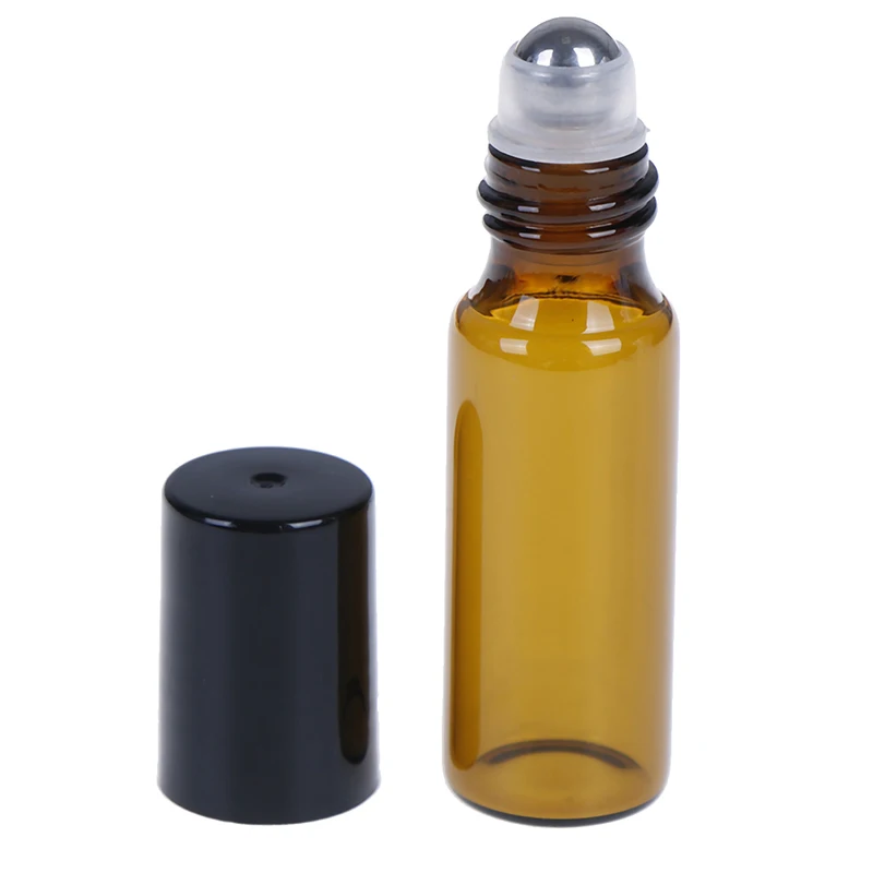 

2/5/10PCS Brown Thin Glass Roll On Bottle Metal/Glass Ball for Perfume Essential Oil Sample Test Essential Oil Vials With Roller