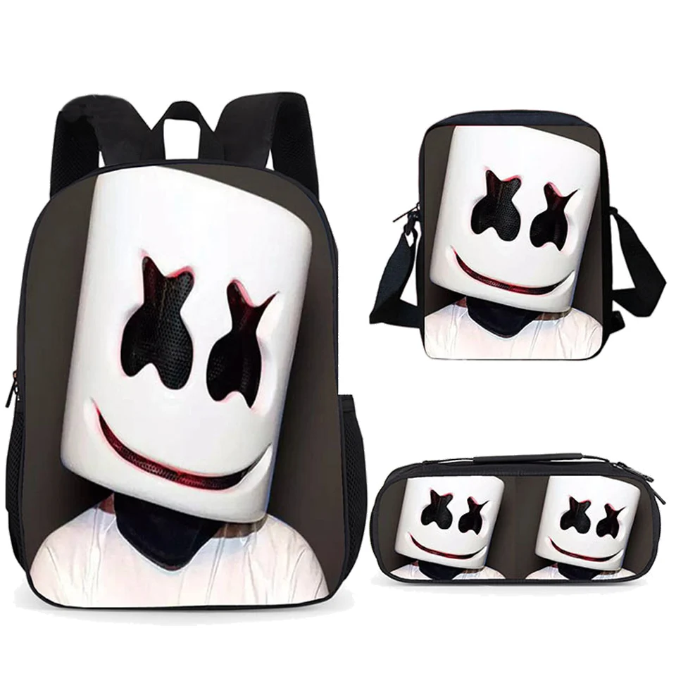 LUOBIWANG 3 шт. комплект Marshmello рюкзак школьные сумки для подростков мальчиков и девочек Водонепроницаемый школьный студенческий рюкзак для детей