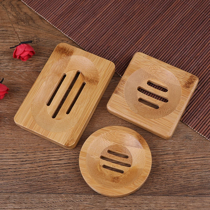 

Natural Bamboo Wood Bathroom Shower SoapTray Dish Storage Holder Plate Container