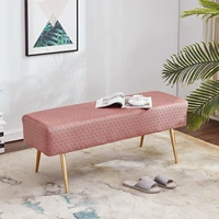 46inch velvet ottoman rectangular bench footstool w golden metal legsnon slip foot pads for living room bedroom entryway pink