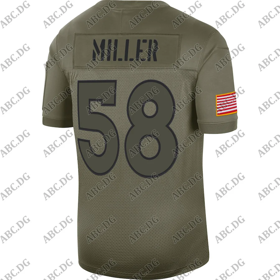 

Футболка для американского футбола с персонализированным стежком, Мужская футболка Денвер фон Миллер Олива 2019, ограниченная серия футболо...