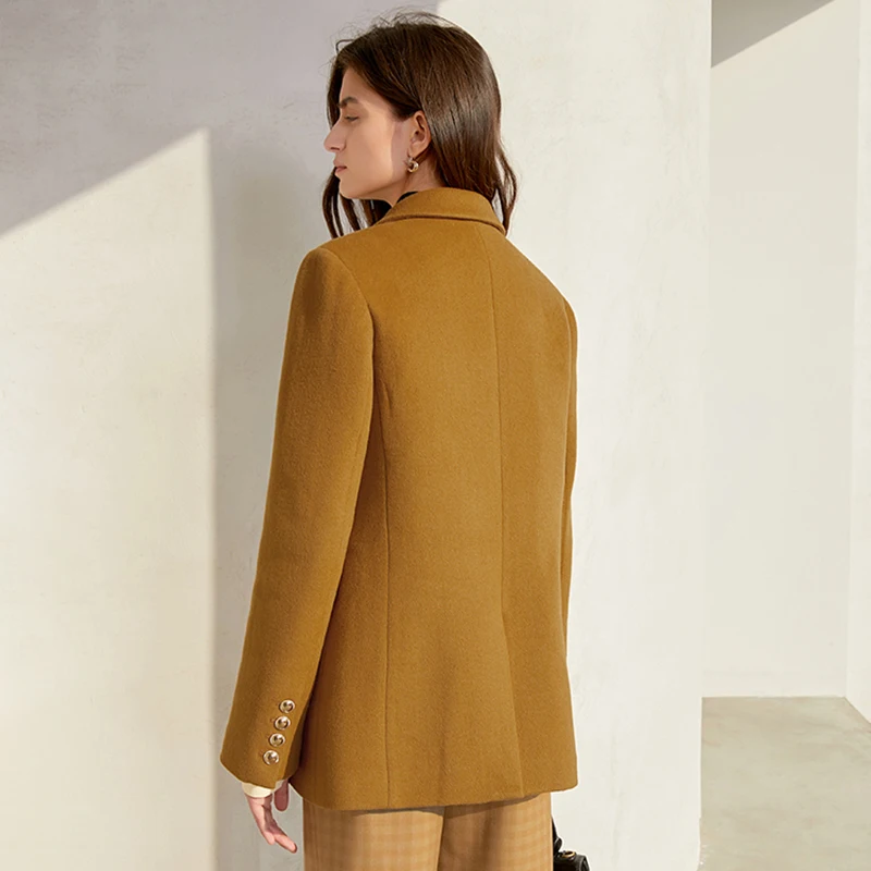 

SISPELL Patchwork Buttons For Female Woolen Coat Lapel Collar Long Sleeve Loose Woemns Casual Coat Fashion Autumn Tide 2021