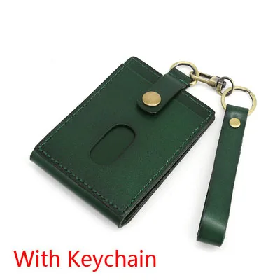 Green-Keychain Натуральная Кожа Вертикальный стиль ID со значком выдвижной держатель ремешок на шею или брелок корова кредитный держатель для карт Id Card чехол - Цвет: Green-Keychain
