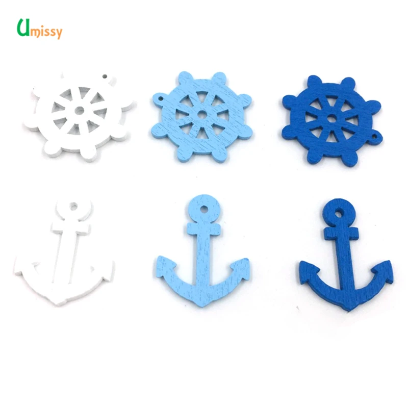 50 шт. микс деревянных кнопок морской руль узор из якорей скрапбук ремесла кнопки
