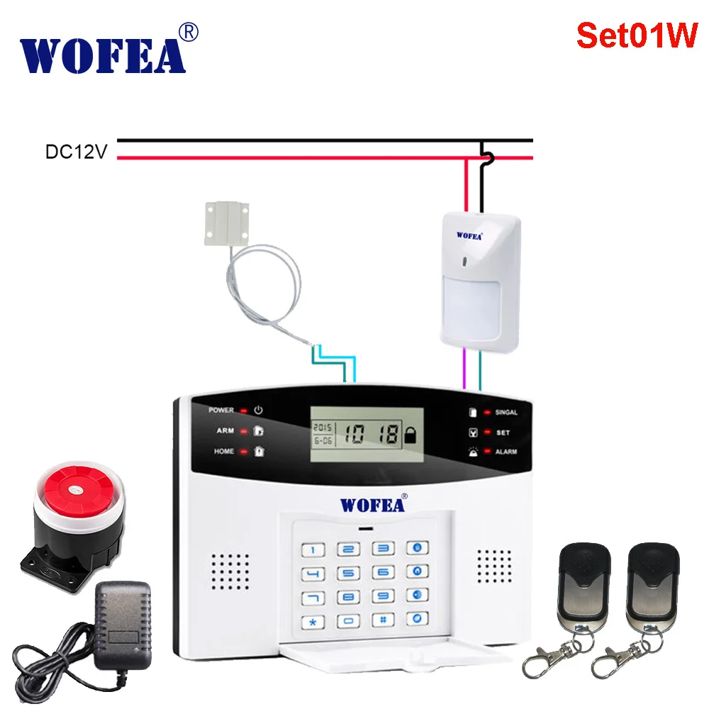 Set01W Wofea IOS Android APP управление беспроводной домашней безопасности GSM сигнализация Система Двусторонняя Интерком SMS уведомление для отключения питания - Цвет: Set01W